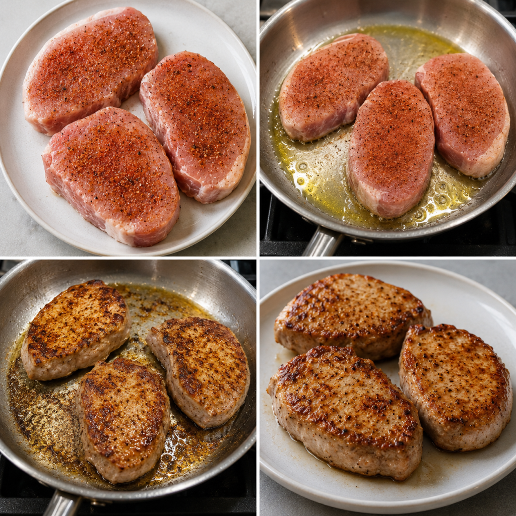 1. Season and Sear the Pork Chops