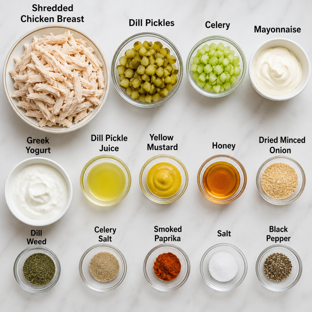 Chicken salad ingredient prep layout