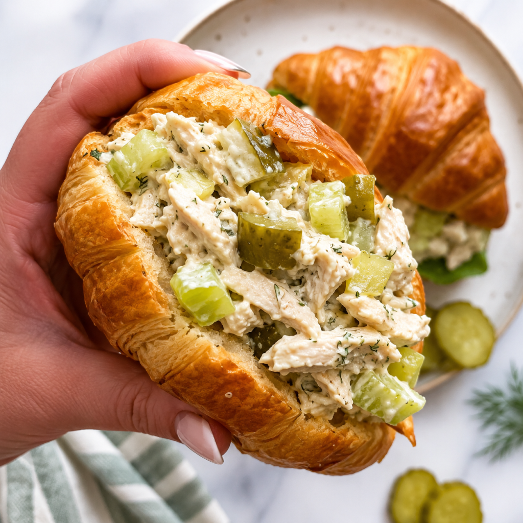 Golden croissant with creamy chicken salad