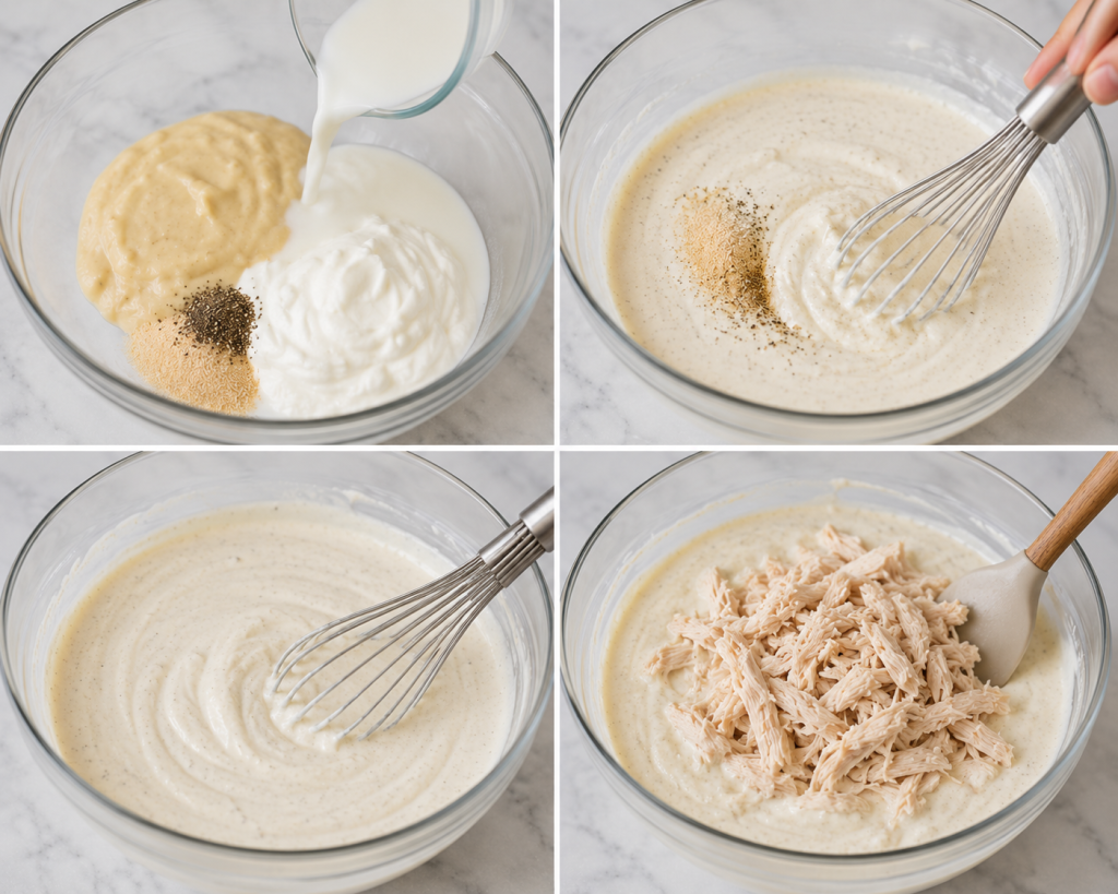 Step-by-step creamy chicken prep