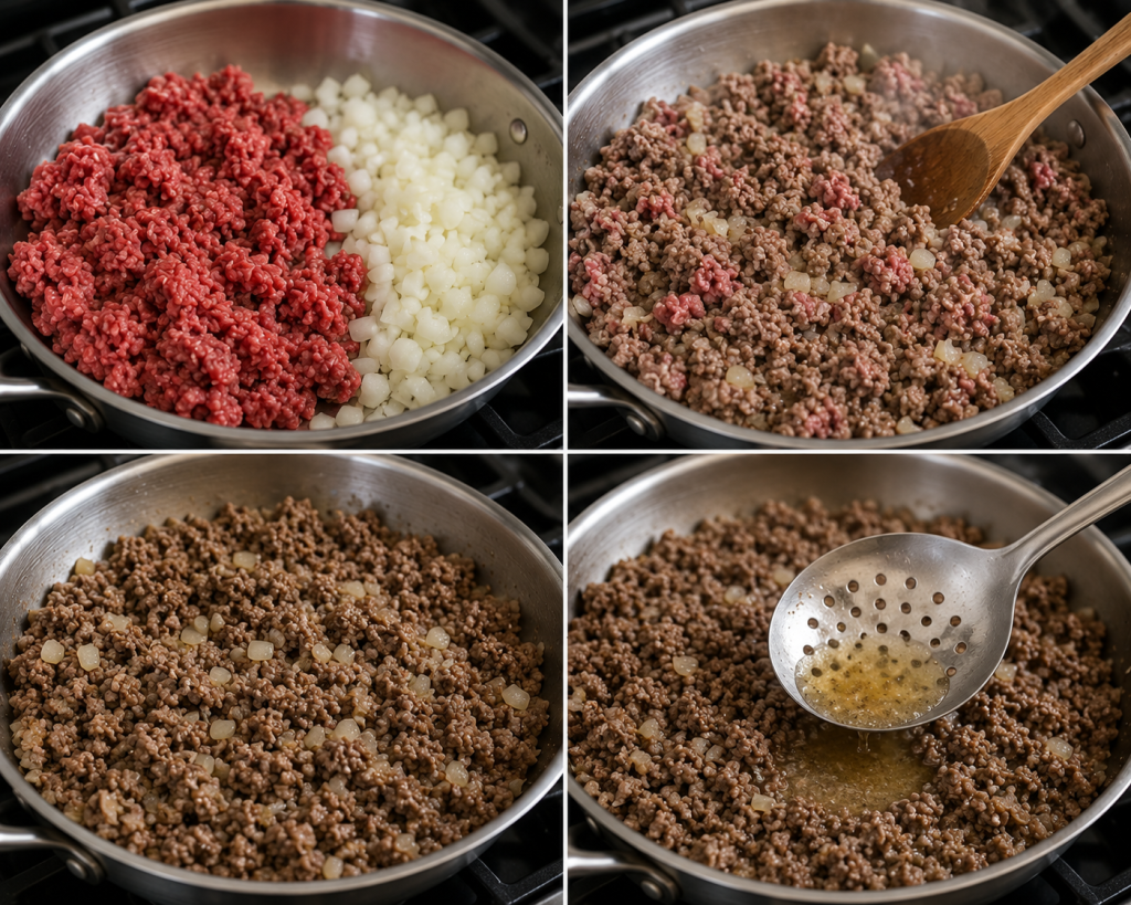 Cooking ground beef and onions steps

