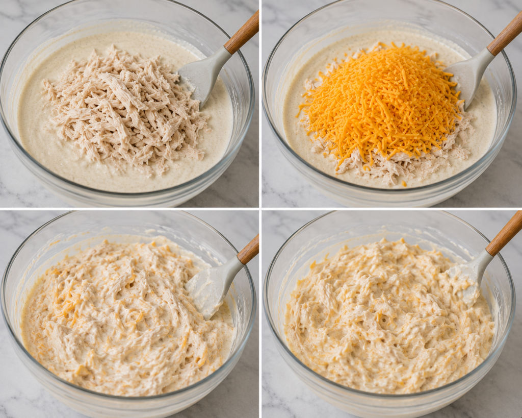 Step-by-step creamy chicken and cheese mix