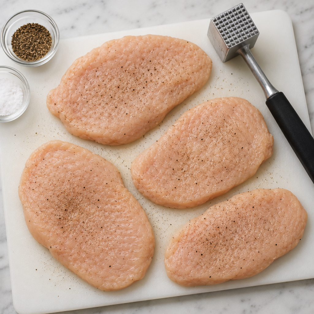 Chicken prep on a marble countertop