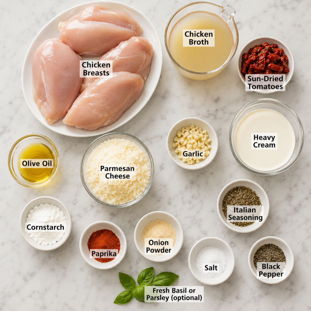 Recipe ingredient layout on marble countertop

