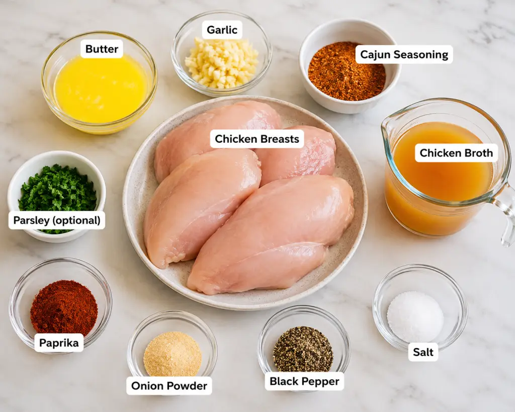 Fresh ingredients for Cajun chicken prep

