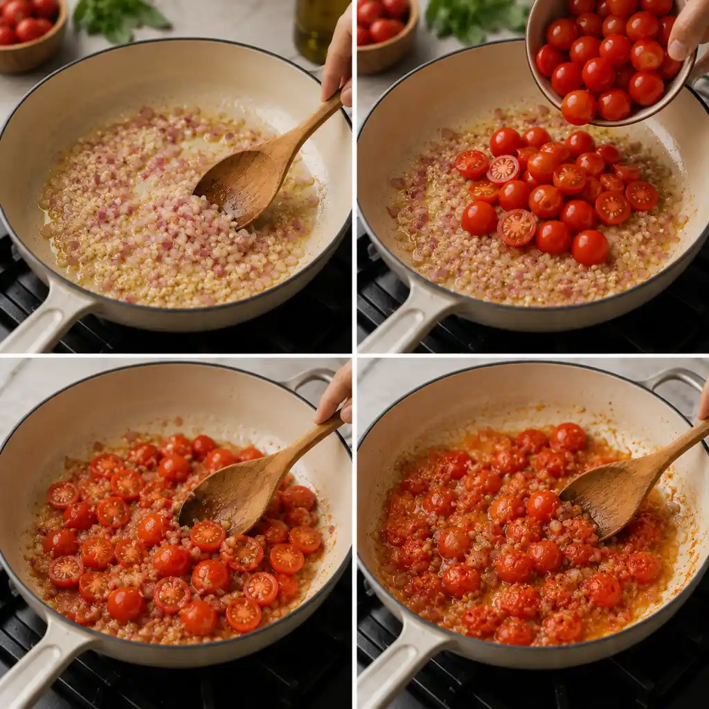 Sauteing cherry tomatoes step-by-step