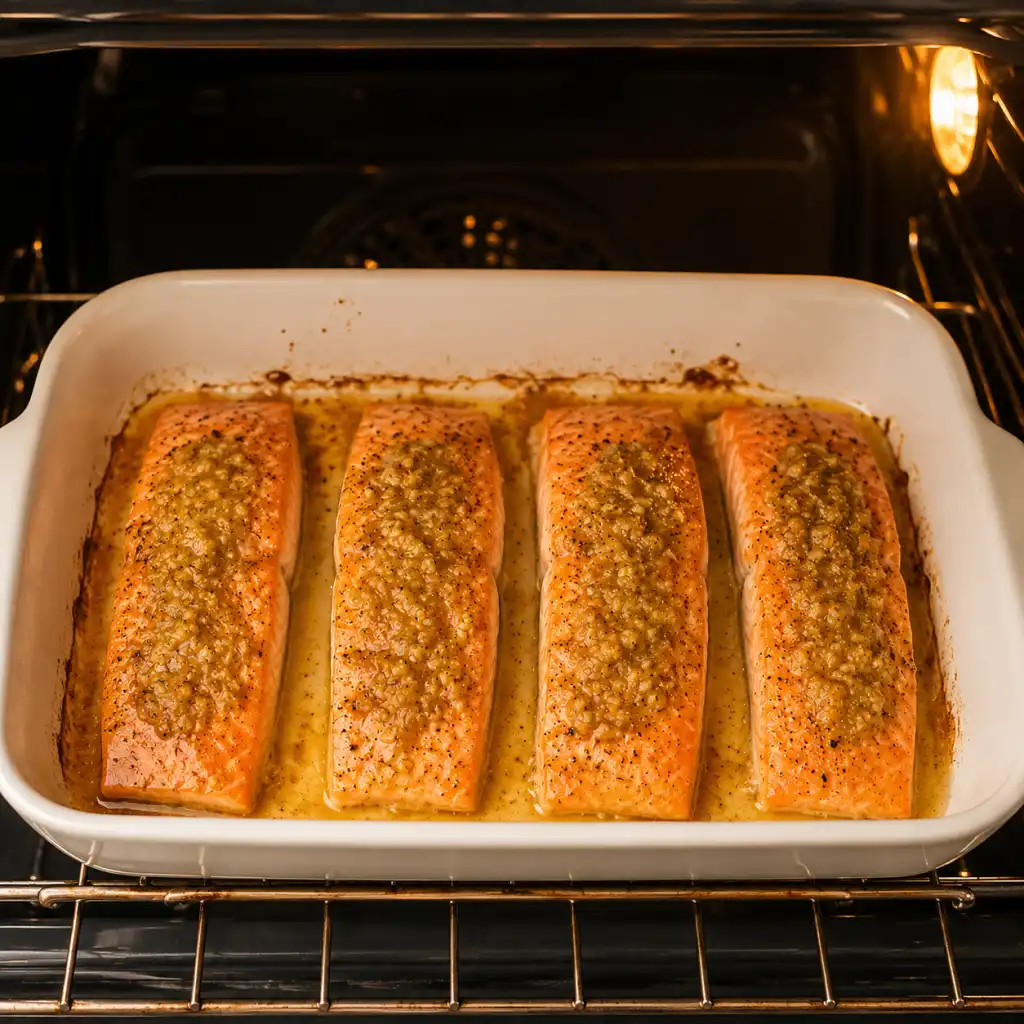 Baked salmon with garlic herb glaze