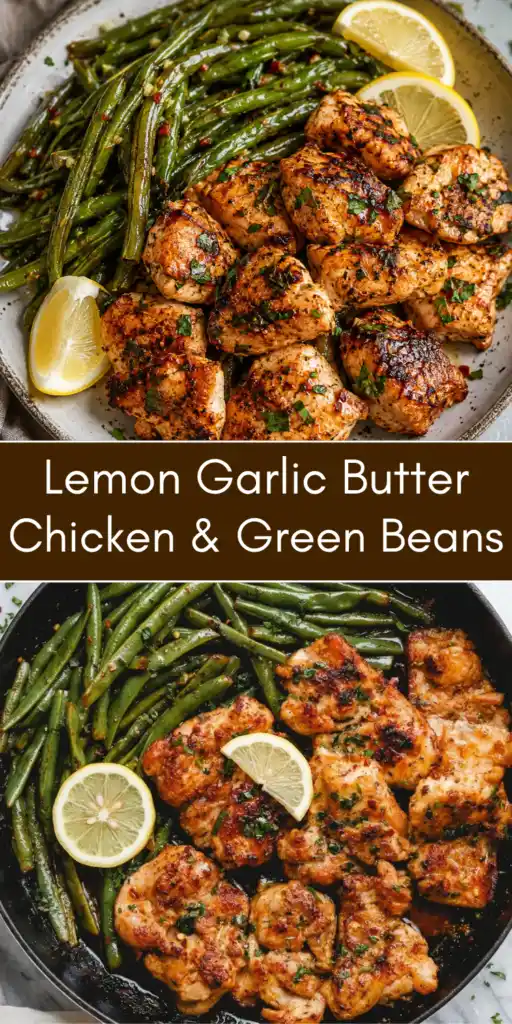 This Lemon Garlic Butter Chicken & Green Beans is a quick, flavorful one pan chicken dinner made with juicy garlic butter chicken, tender green beans, fresh lemon, and simple seasonings. Ready in just 30 minutes, this healthy chicken recipe is perfect for busy weeknights, meal prep, and low carb lifestyles. If you're looking for an easy family dinner packed with protein and fresh flavors, save this delicious skillet meal for later!