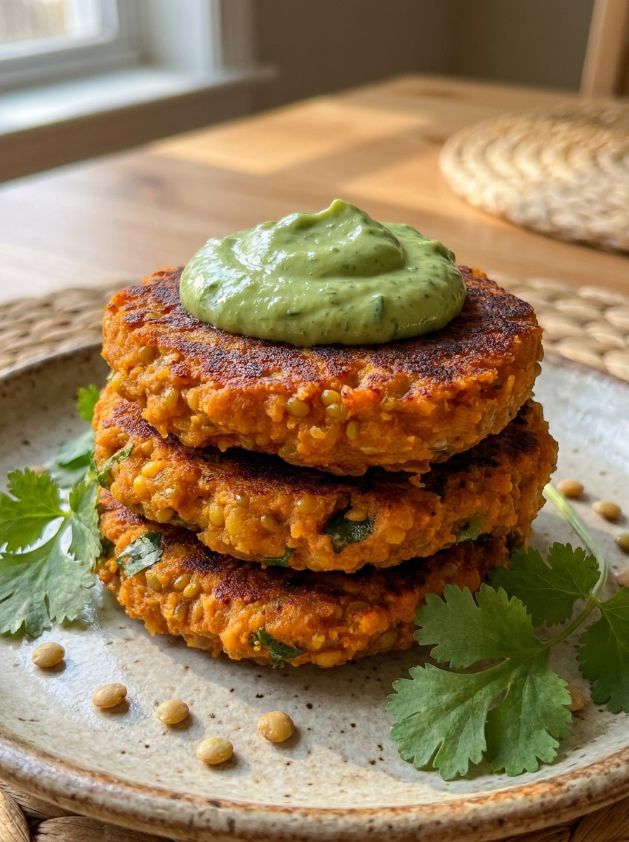 CRISPY SWEET POTATO & RED LENTIL PATTIES