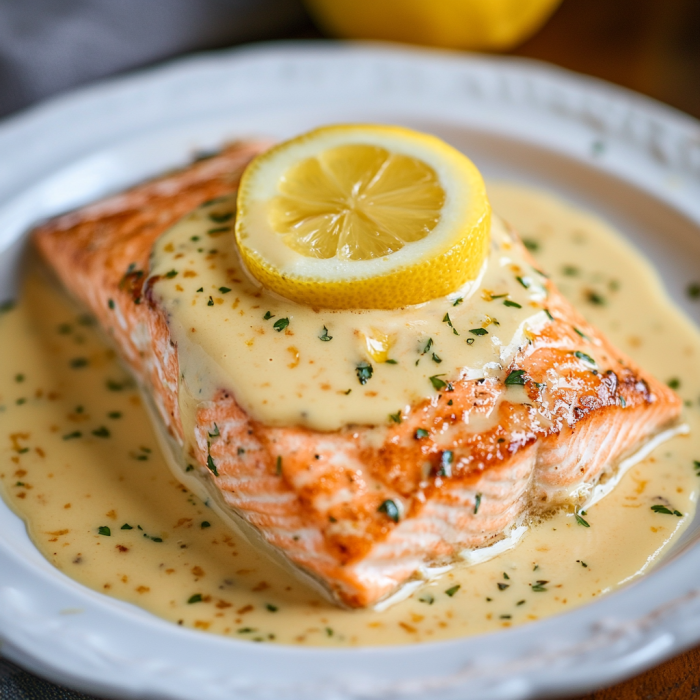 Baked Salmon with Lemon Butter Cream Sauce