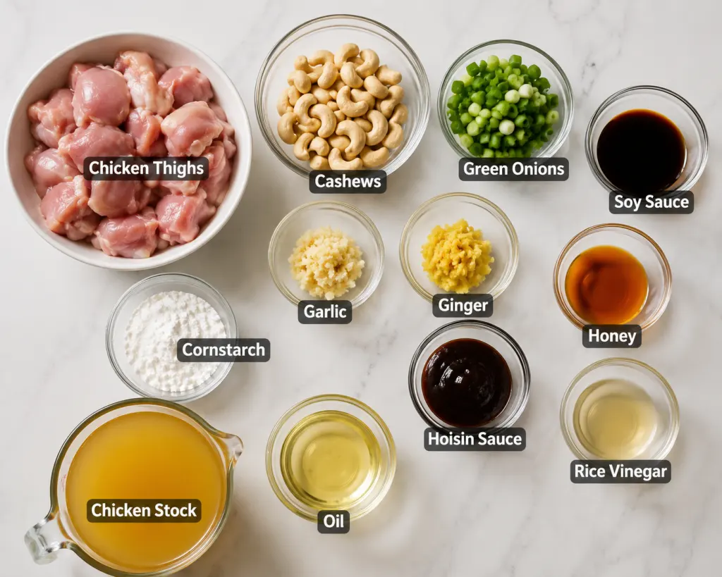 Recipe ingredient layout on marble countertop