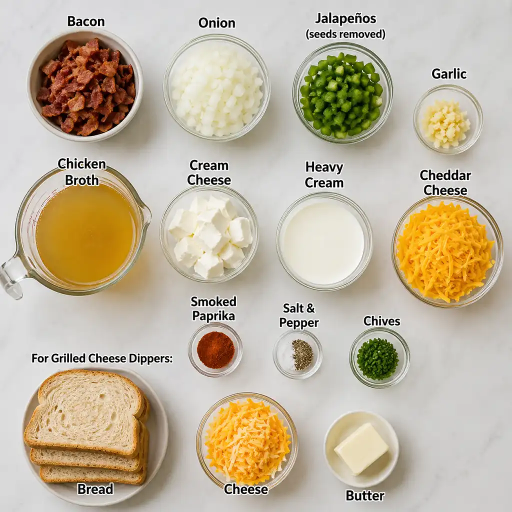 Soup and grilled cheese ingredients layout

