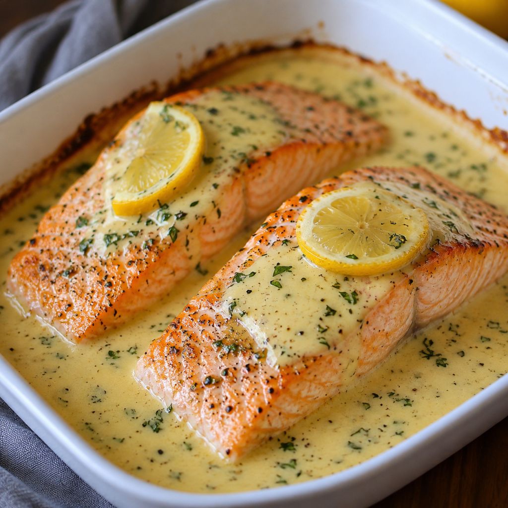 Baked Salmon with Lemon Butter Cream Sauce