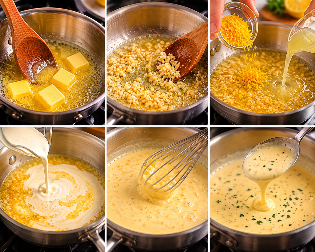 Making lemon butter cream sauce

