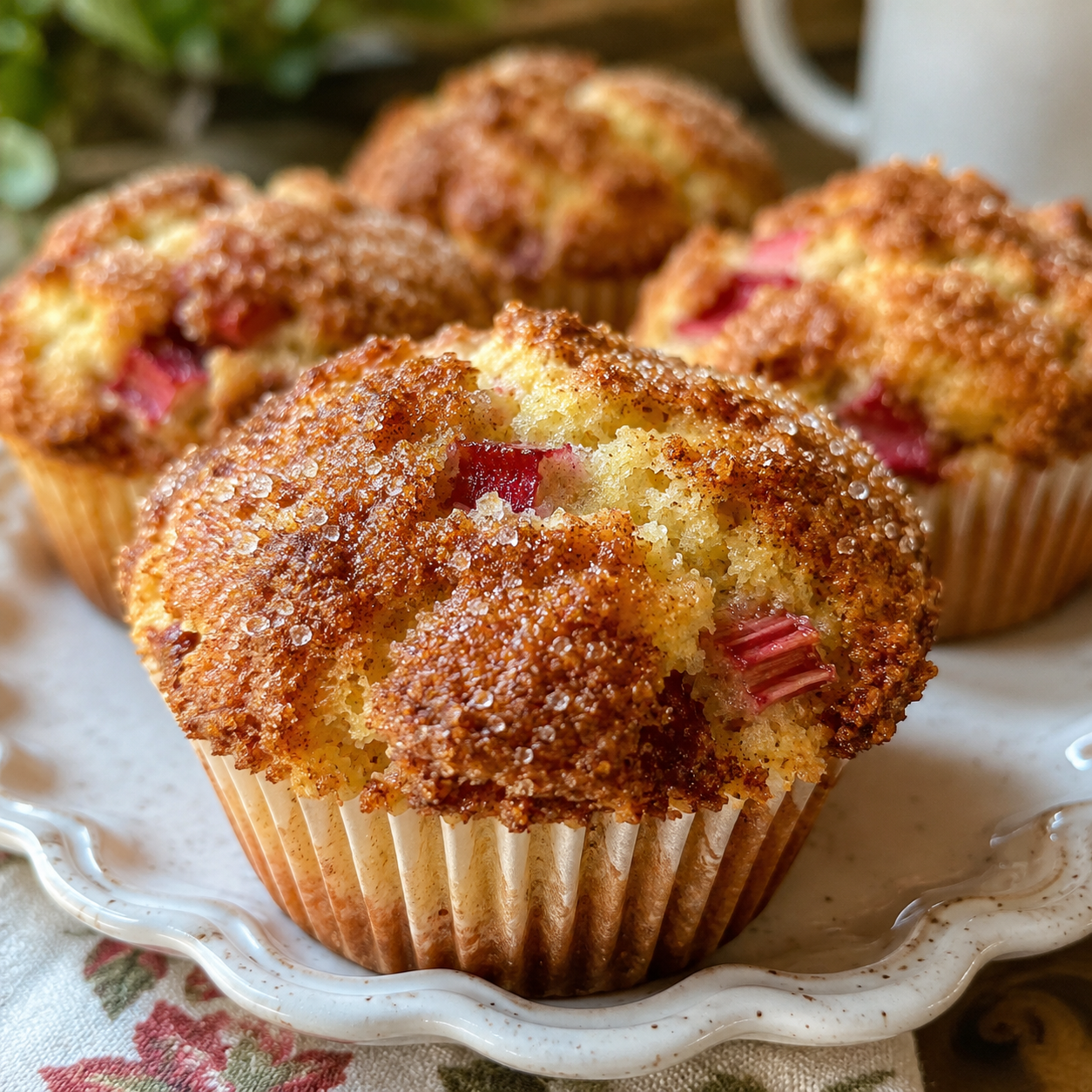 Rhubarb Muffins With Cinnamon Sugar Topping