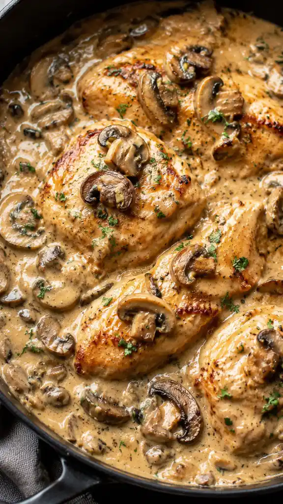 Skillet Chicken and Mushroom Wine Sauce