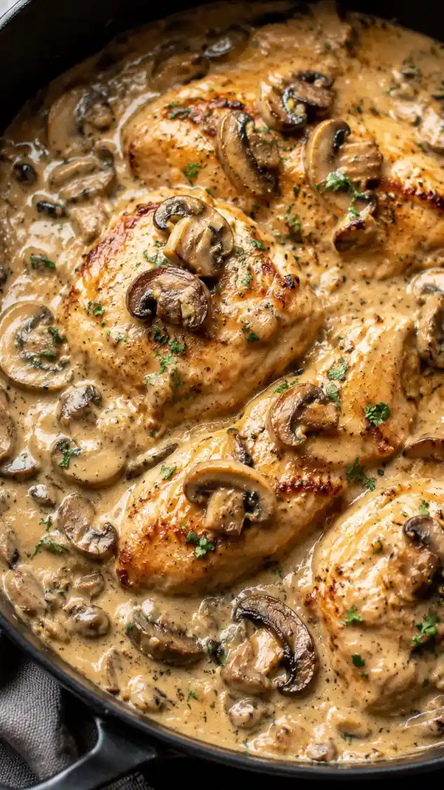 Skillet Chicken and Mushroom Wine Sauce