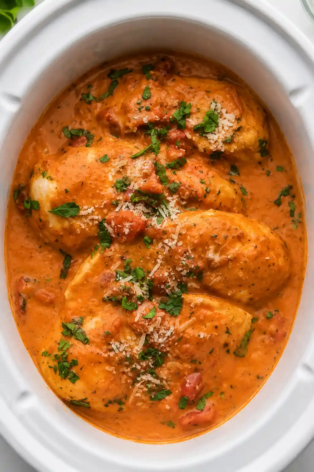 Slow Cooker Creamy Tomato Basil Chicken Breast