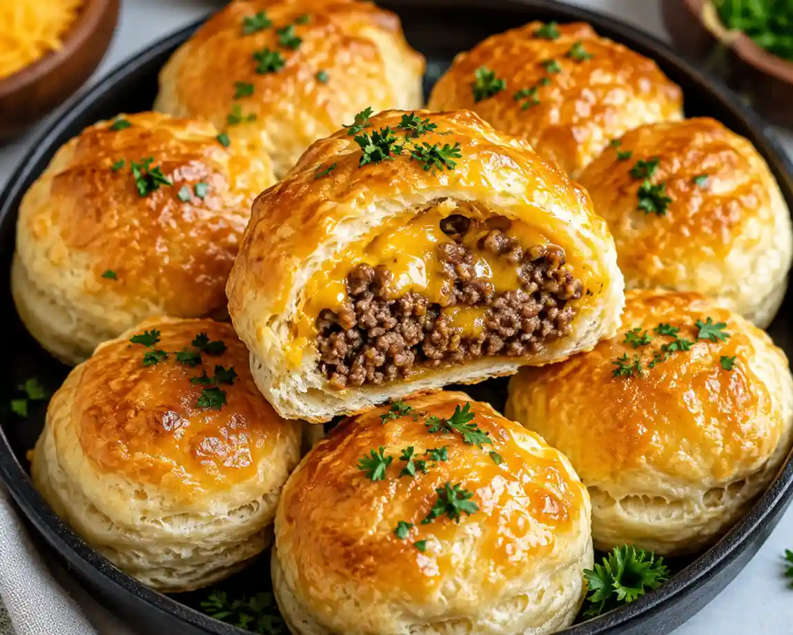 Cheesy Garlic Butter Beef Biscuit Bombs