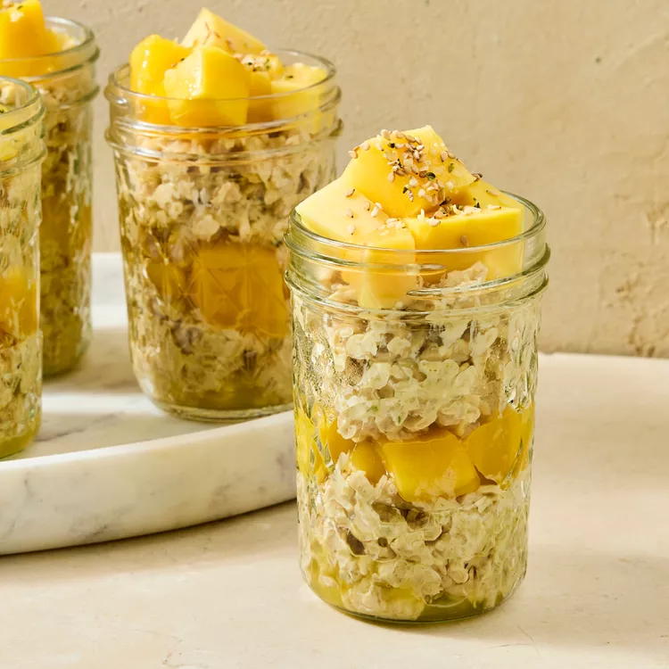 High Protein Mango Tahini Overnight Oats