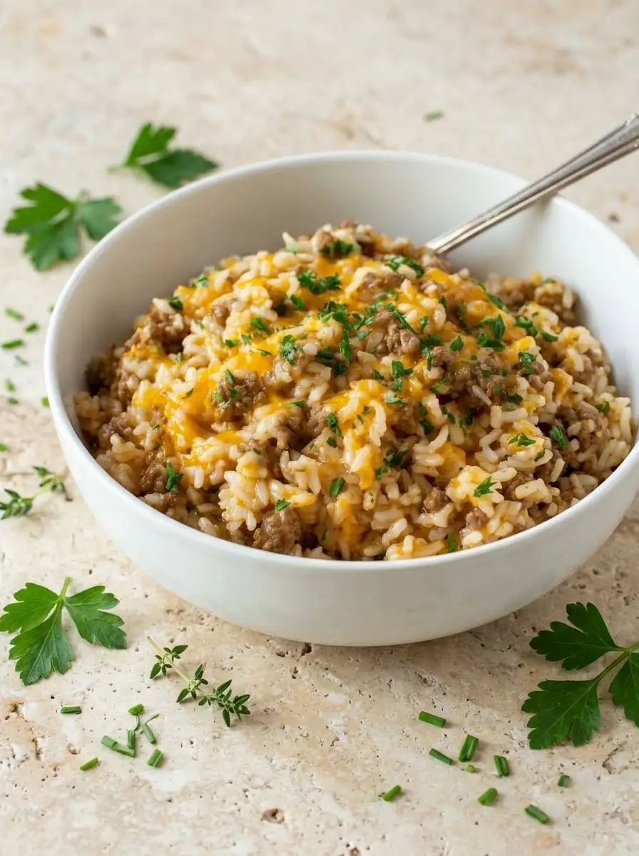 Cheesy Ground Beef and Rice Casserole