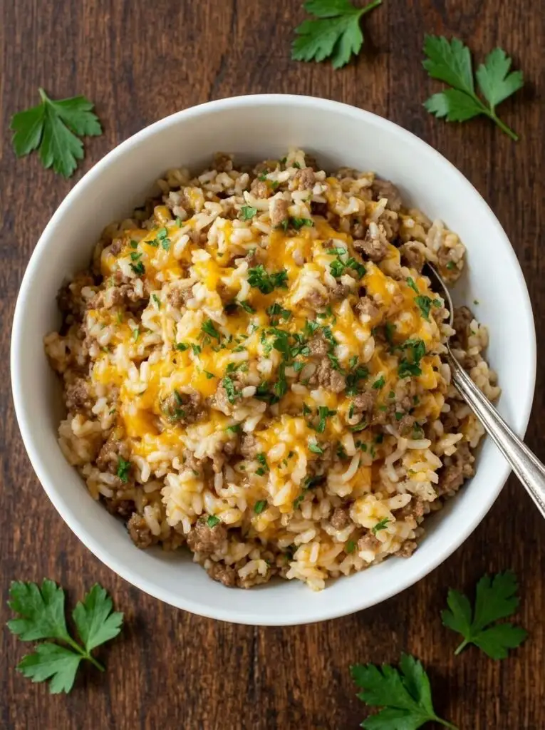Cheesy Ground Beef and Rice Casserole