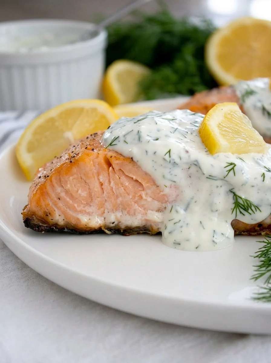 Easy Baked Salmon with Lemon Dill Sauce