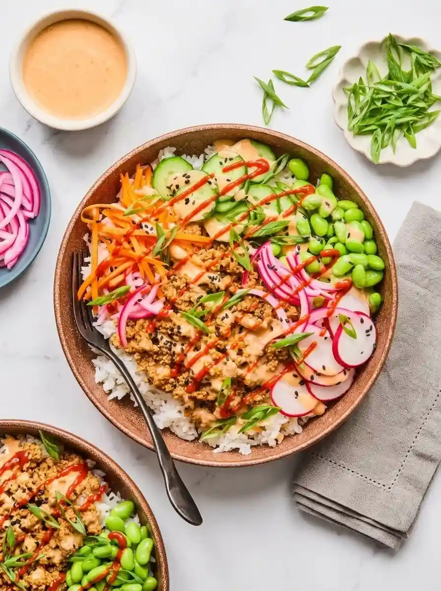 Ground Turkey Rice Bowls with Bang Bang Sauce