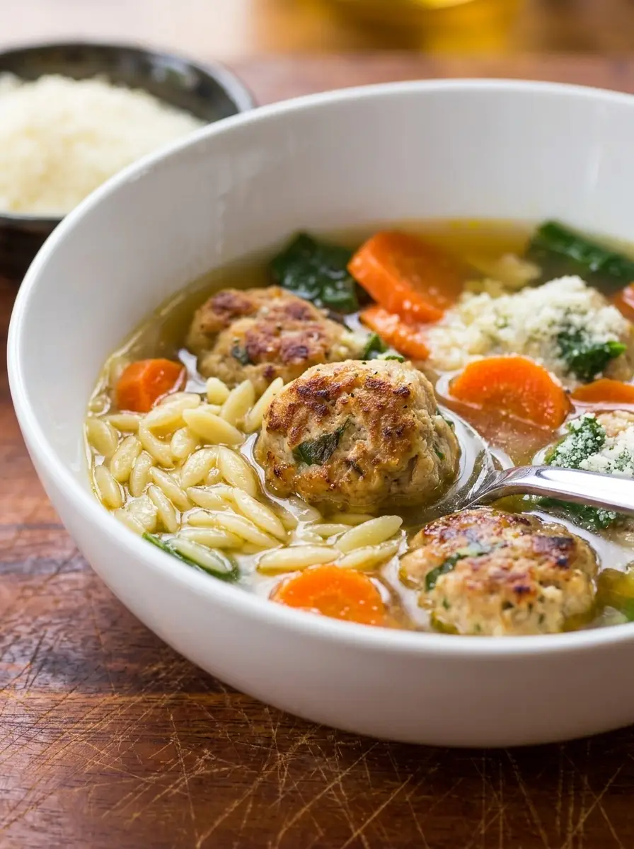 Turkey Meatball Soup with Orzo and Spinach