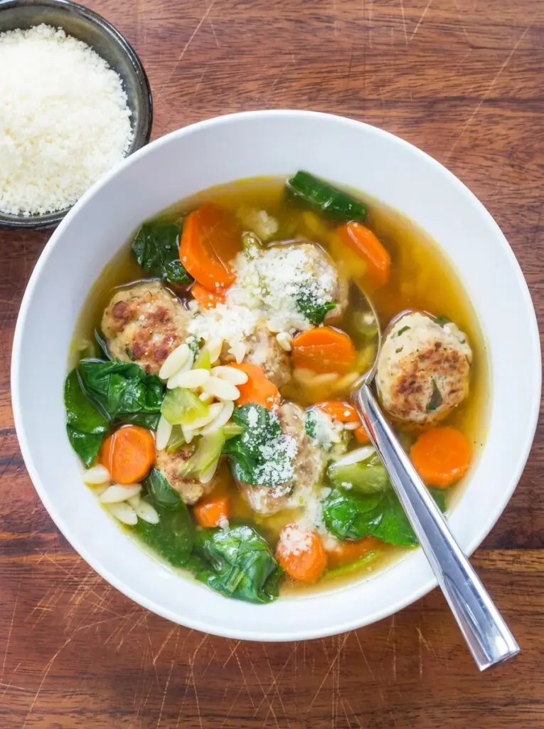 Turkey Meatball Soup with Orzo and Spinach